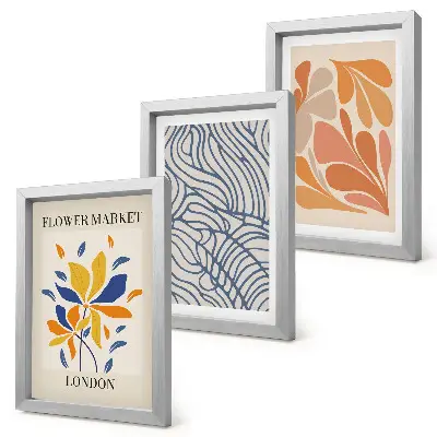 Modern style flowers with abstract patterns framed triptych