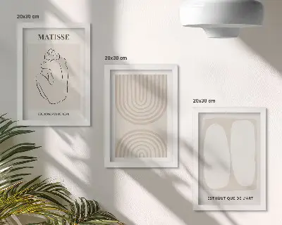 3-piece wall art set with stylish lines and minimalist shapes in neutral tones