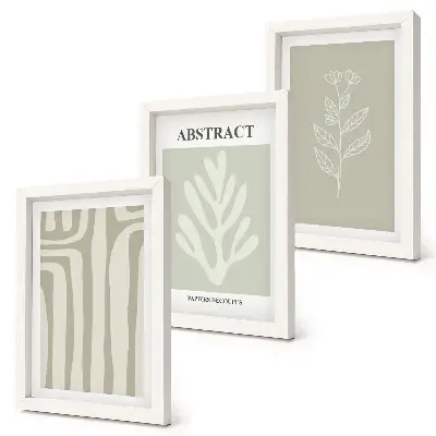Abstract plant patterns in subdued colors framed triptych