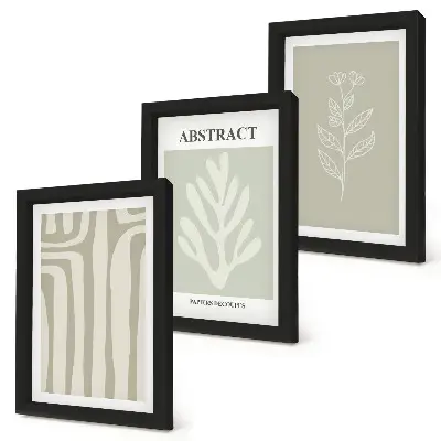 Abstract plant patterns in subdued colors framed triptych