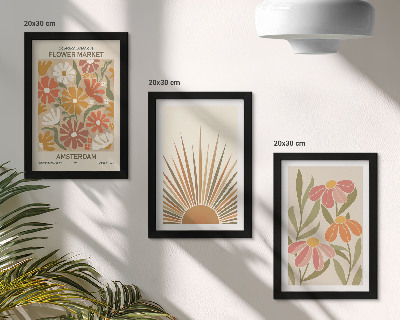Framed triptych Flowers in pastel colors with sun rays