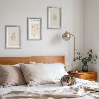 Photo frame wall featuring a collection of minimalist forms and natural shapes