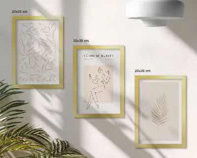 Minimalist botanical design motifs framed triptych
