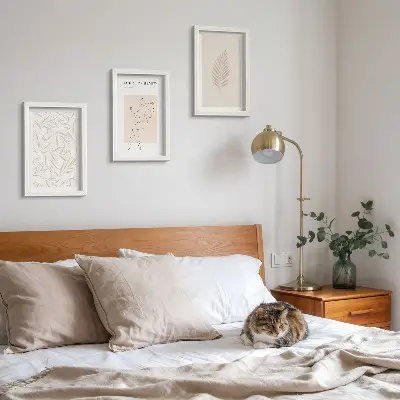 Minimalist botanical design motifs framed triptych