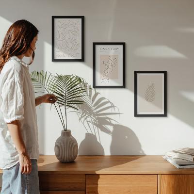 Framed triptych Minimalist botanical design motifs