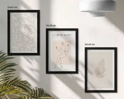 Minimalist botanical design motifs framed triptych