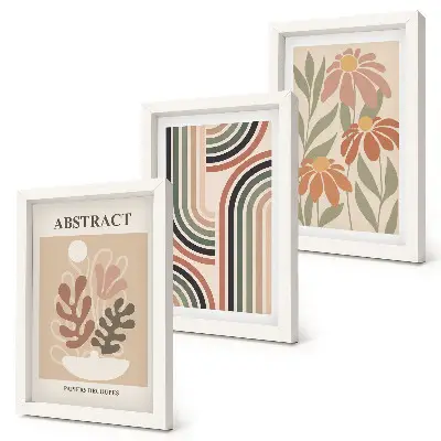 3-piece abstract wall art set featuring plants and patterns in pastel colors