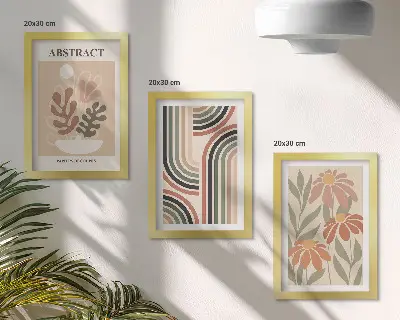 3-piece abstract wall art set featuring plants and patterns in pastel colors