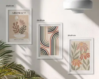 3-piece abstract wall art set featuring plants and patterns in pastel colors