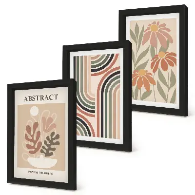 3-piece abstract wall art set featuring plants and patterns in pastel colors