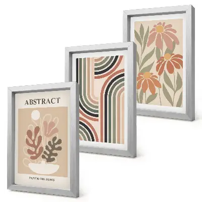 3-piece abstract wall art set featuring plants and patterns in pastel colors