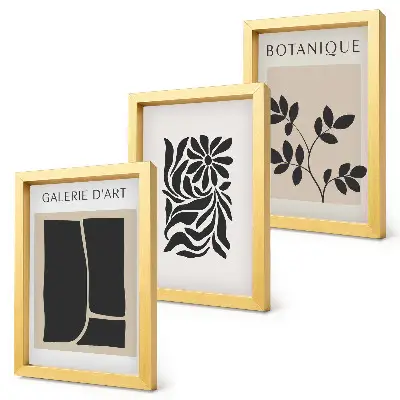 Photo frame wall gallery with abstract plant patterns and geometric shapes