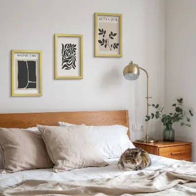 Photo frame wall gallery with abstract plant patterns and geometric shapes