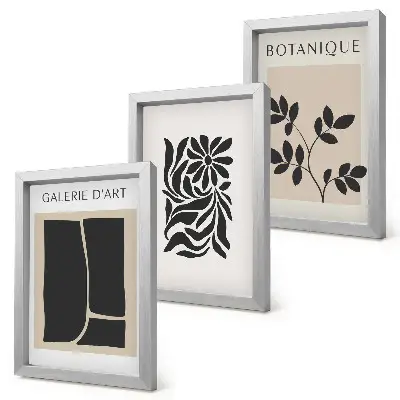 Photo frame wall gallery with abstract plant patterns and geometric shapes
