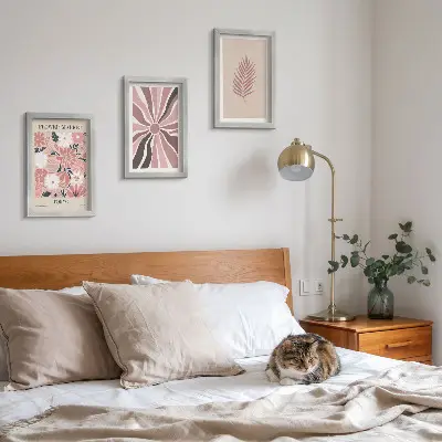 Floral patterns with leaves and geometric shapes framed triptych wall art