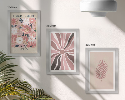 Framed triptych Floral patterns with leaves and geometric shapes