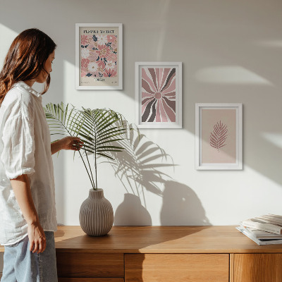 Framed triptych Floral patterns with leaves and geometric shapes