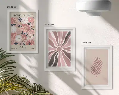 Floral patterns with leaves and geometric shapes framed triptych wall art
