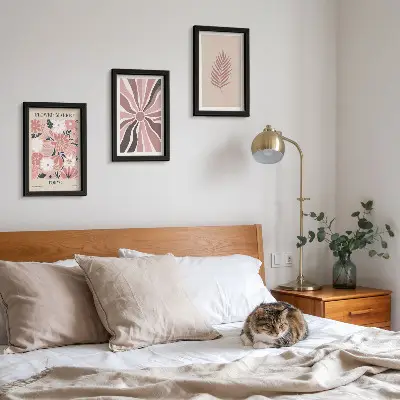 Floral patterns with leaves and geometric shapes framed triptych wall art