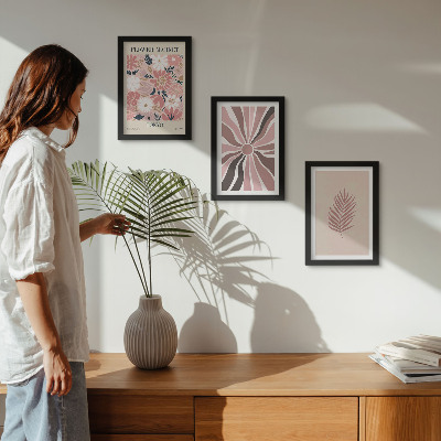 Framed triptych Floral patterns with leaves and geometric shapes