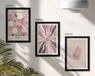Floral patterns with leaves and geometric shapes framed triptych wall art