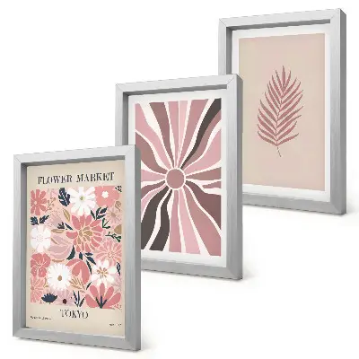 Floral patterns with leaves and geometric shapes framed triptych wall art