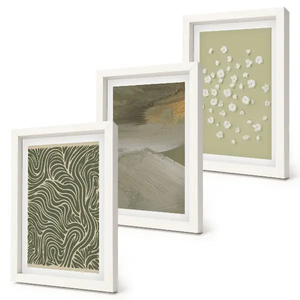 3-piece abstract wall art set featuring wavy patterns and boho flowers