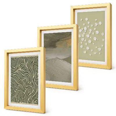 3-piece abstract wall art set featuring wavy patterns and boho flowers