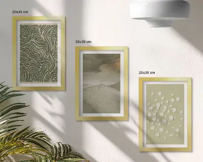3-piece abstract wall art set featuring wavy patterns and boho flowers