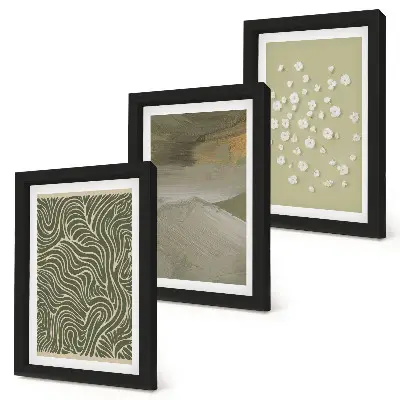 3-piece abstract wall art set featuring wavy patterns and boho flowers
