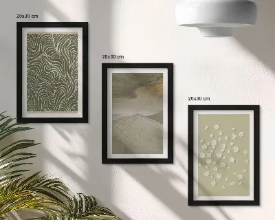 3-piece abstract wall art set featuring wavy patterns and boho flowers