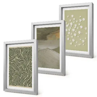 3-piece abstract wall art set featuring wavy patterns and boho flowers