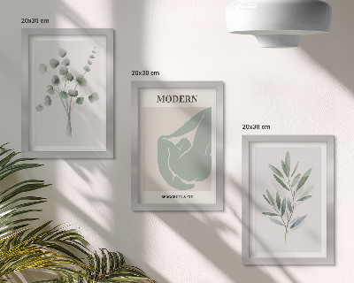 Photo frame wall Plant motifs in delicate shades of green