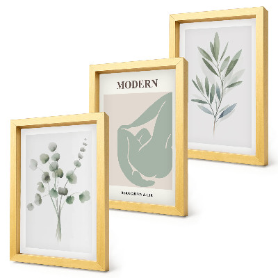 Photo frame wall Plant motifs in delicate shades of green