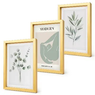 Photo frame wall with plant motifs in delicate shades of green