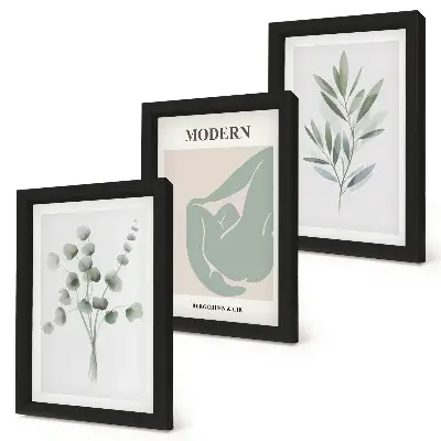 Photo frame wall with plant motifs in delicate shades of green