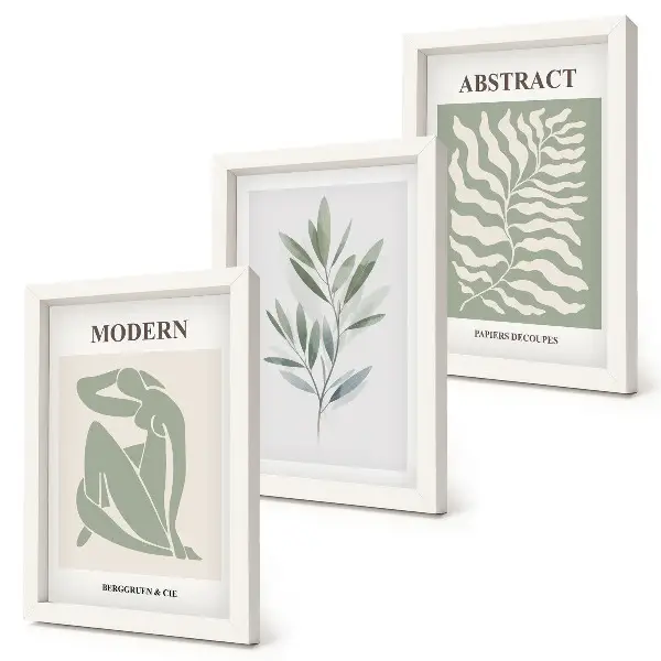 Framed triptych Matisse design watercolor boho plants