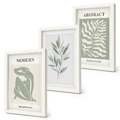 Matisse watercolor boho plant triptych framed art set