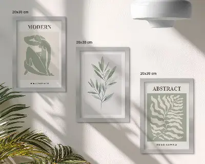 Matisse watercolor boho plant triptych framed art set