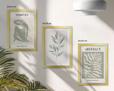 Matisse watercolor boho plant triptych framed art set