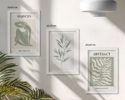 Framed triptych Matisse design watercolor boho plants