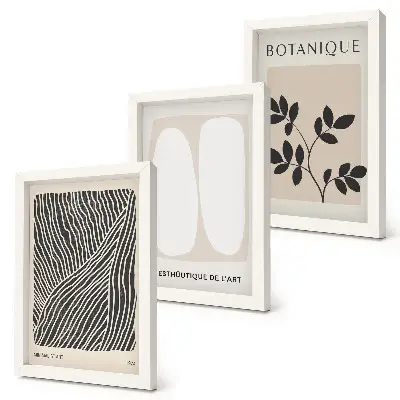 3-piece wall art set with floral patterns and minimalist lines in neutral colors
