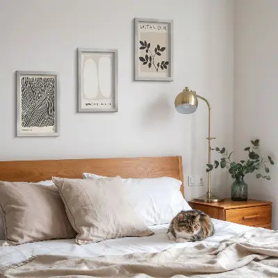 3-piece wall art set with floral patterns and minimalist lines in neutral colors