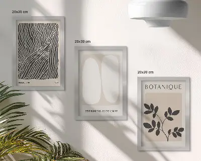 3-piece wall art set with floral patterns and minimalist lines in neutral colors