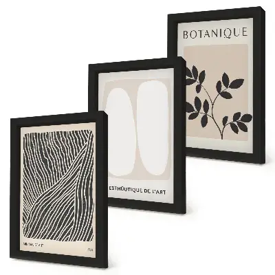 3-piece wall art set with floral patterns and minimalist lines in neutral colors