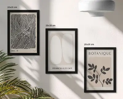 3-piece wall art set with floral patterns and minimalist lines in neutral colors