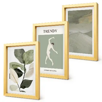 Photo frame wall with plant patterns, silhouettes, and abstract forms