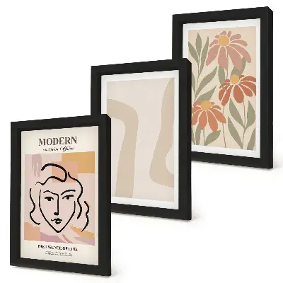 Modern abstract woman portrait triptych framed wall art set
