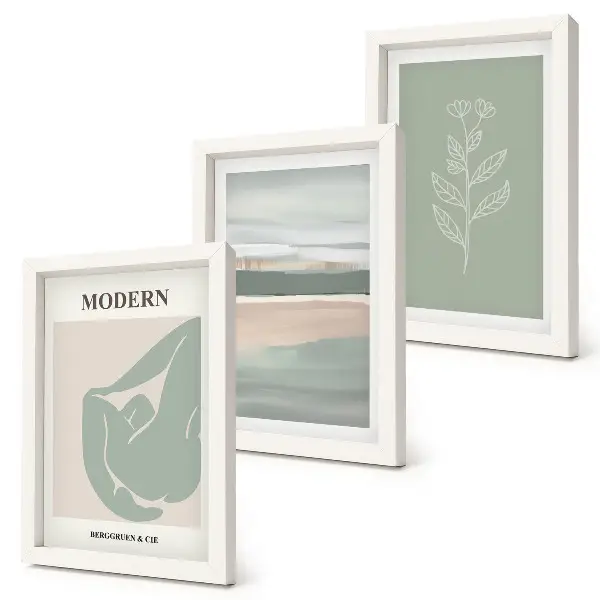 3-piece wall art set Abstract shapes in pastel shades with plants