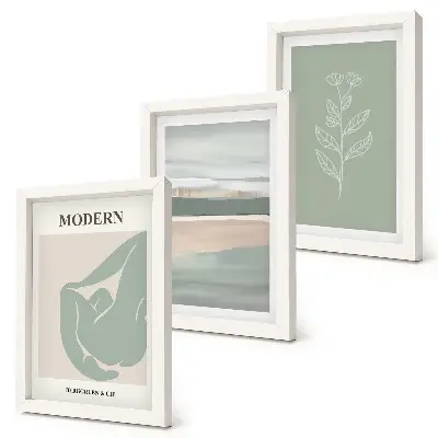 3-piece wall art set Abstract shapes in pastel shades with plants